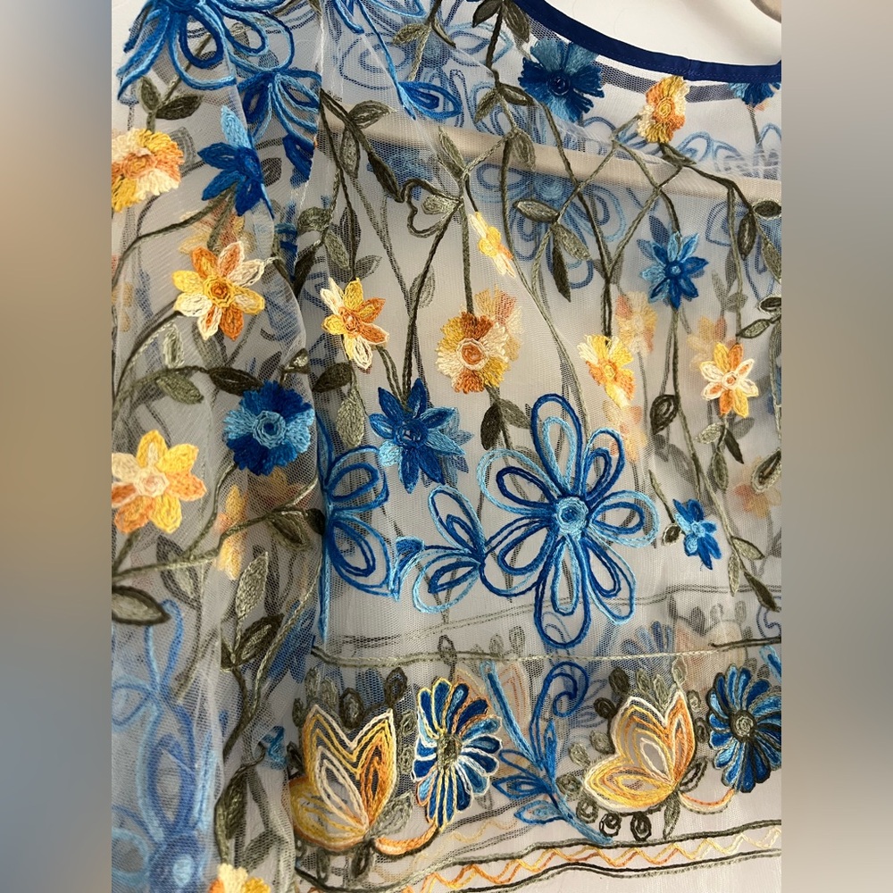 Embroidered Floral Sheer Crop Top - Picture 5 of 5